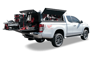 Milwaukee Tools body for the loading area with load securing elements suitable for craftsmen 